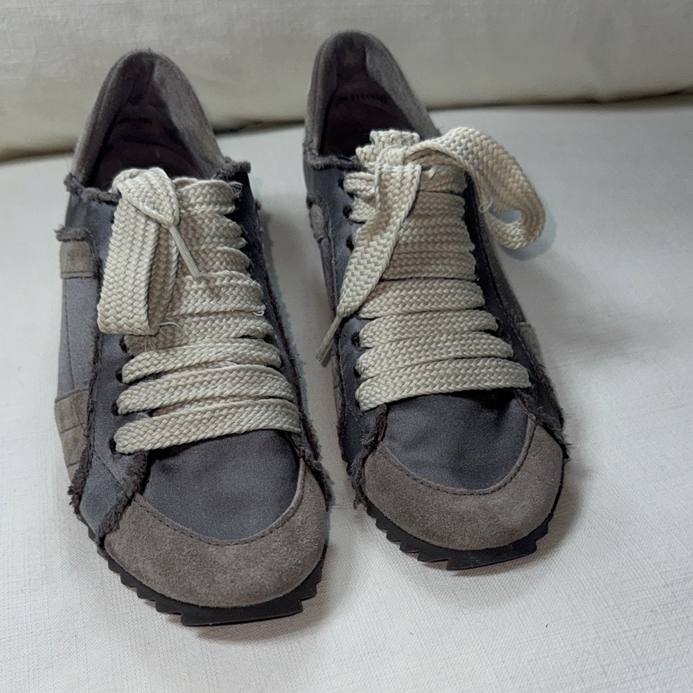 Pedro Garcia Gray Satin Suede Raw Edge Ripple Sole Sneakers Made in Spain 38.5